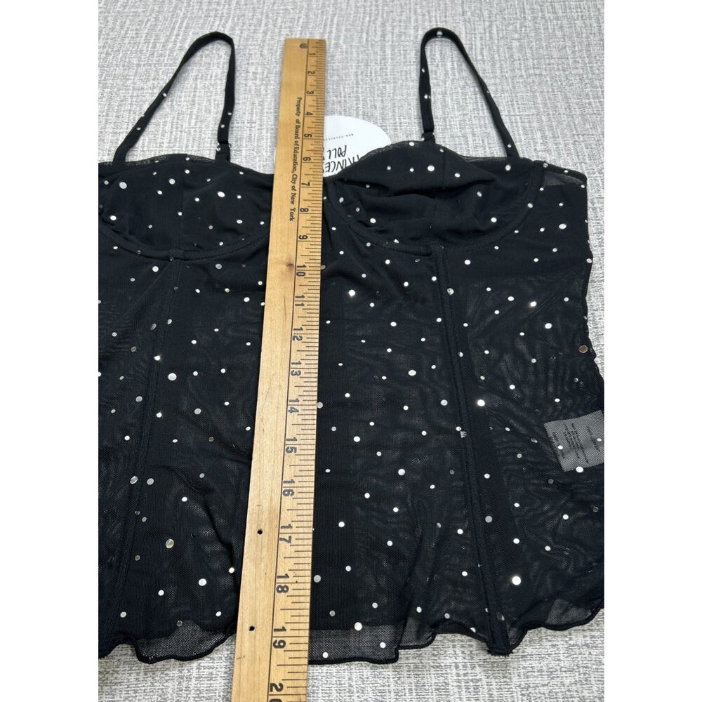 Princess Polly Women’s 6 Mesh Corset Top Black Metallic Polka Dots Boned Cami - Picture 6 of 9